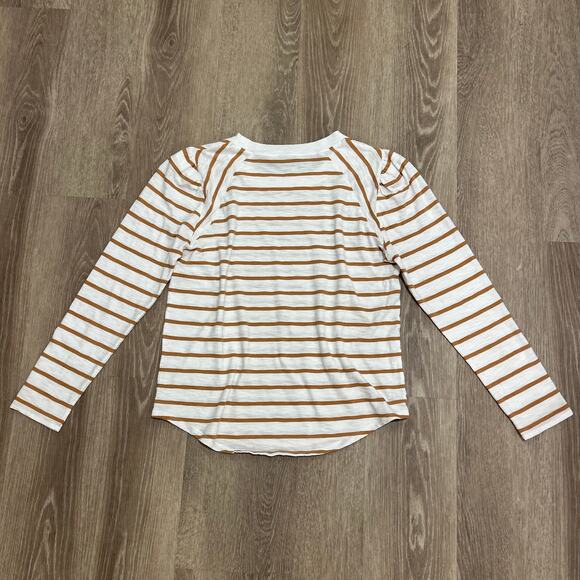 Veronica Beard Mason Stripe Puff Sleeve Baseball Tee White Caramel Size M - Picture 9 of 16